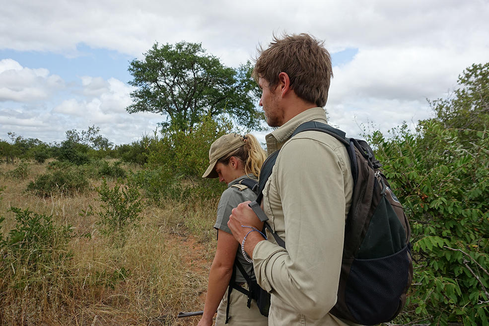Christory, Bushwhacked - Chris Dennett (Christory) and Gina look intently in the bushveld